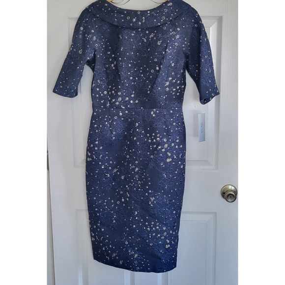 Rickie Freeman for Teri Jon Navy and Gold Midi Dress - Picture 4 of 11